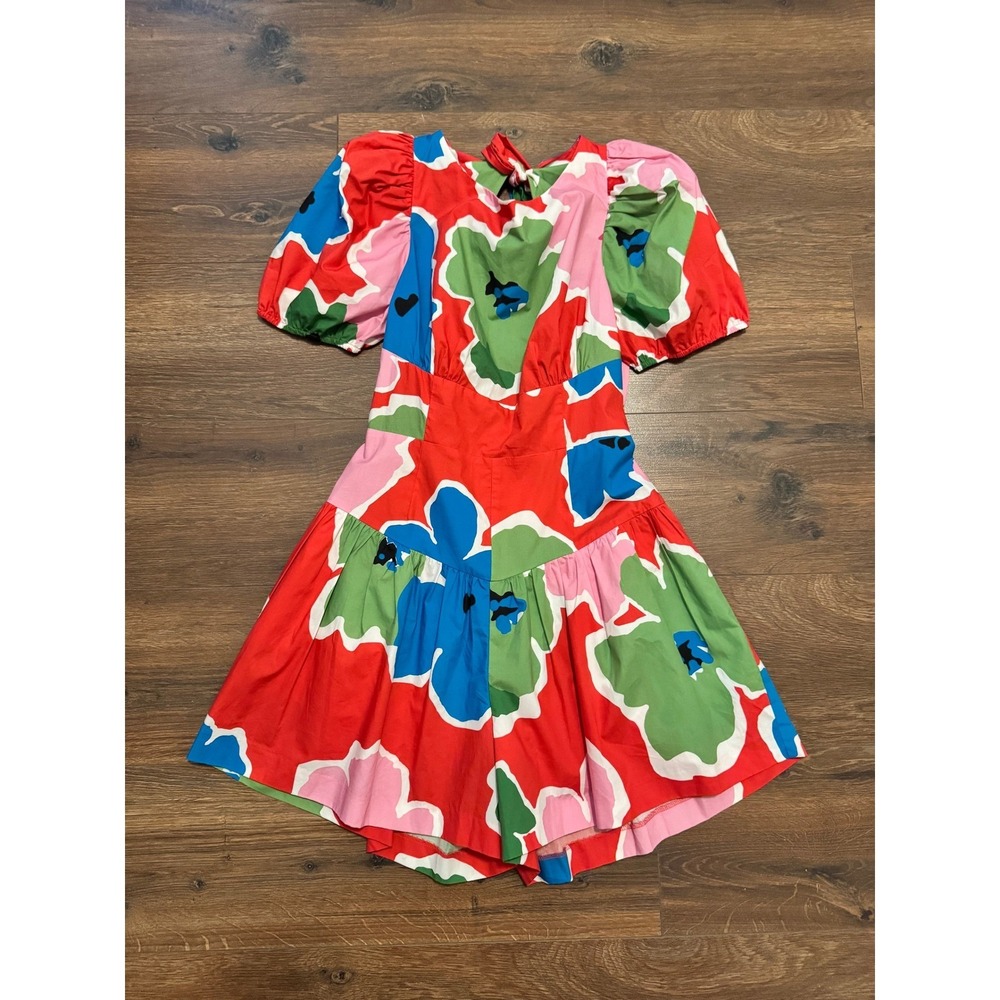 Anthropologie Plenty by Tracy Reese Floral Puff Sleeve Tie Back Romper Red NWT - Picture 2 of 5